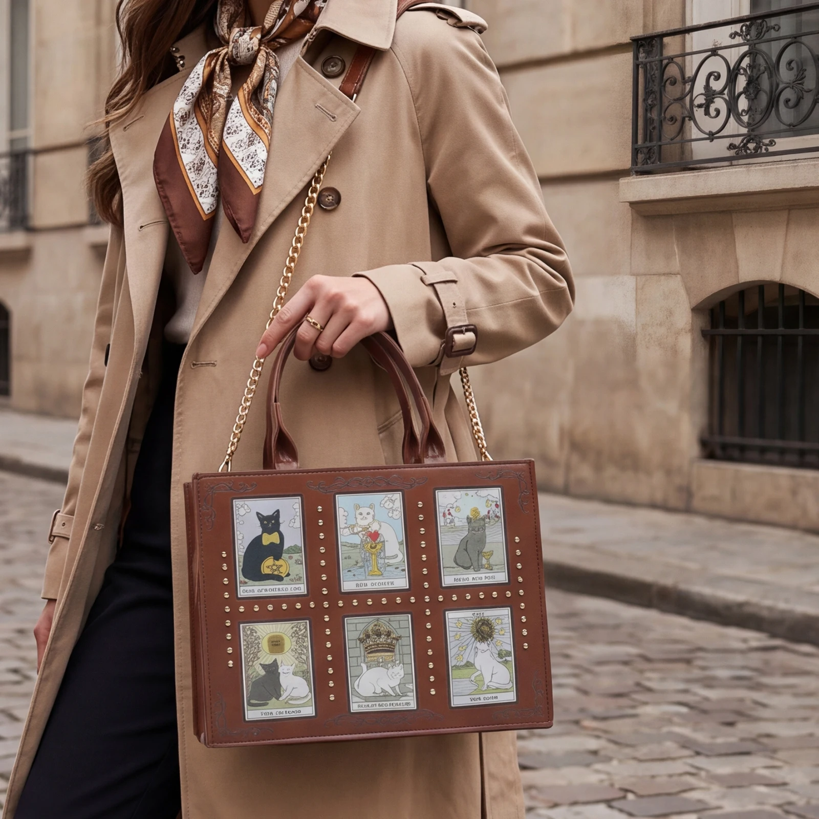 Cat Rivet Print Tote Bag For W - огляд і ціна Leatherwork Rivets